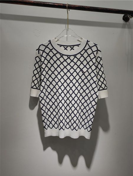 

305 2021 spring summer crew neck white black short sleeve panelled sweater pullover fashion sweater luxury qian