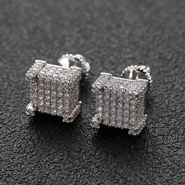 

hip hop earring gold silver iced out cz square stud earring with screw back jewlery earrings designer luxury orecchini aretes cjeweler for m, Golden;silver