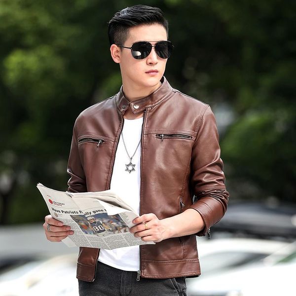 

men's fur & faux 2021 motorcycle biker jackets male leather cool coats clothing pu jacket winter mens slim fit, Black