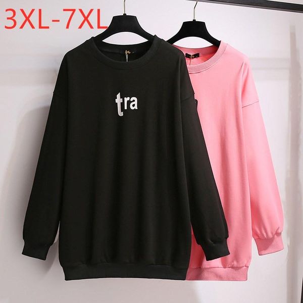 

plus size t-shirt spring autumn for women large loose pullover long sleeve black pink cotton sweatshirt 3xl 4xl 5xl 6xl 7xl
