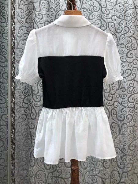 

women's knits & tees blouse female turn-down collar color block slices short white sleeve apricot shirt ol r5xa