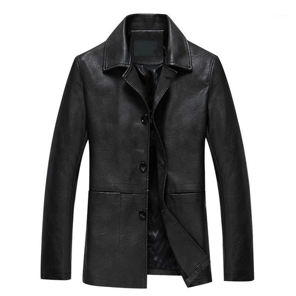 

2019 spring and autumn new men's leather coat middle-aged casual leather jacket regular casual faux lethaner jacket men clothes1, Black
