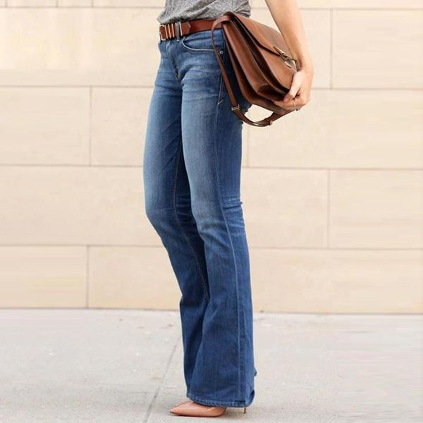 

women's jeans boyfriend girls elastic waist slim fit elegant female denim trousers bell bottom y2k vintage streetwear flared pants wome, Blue