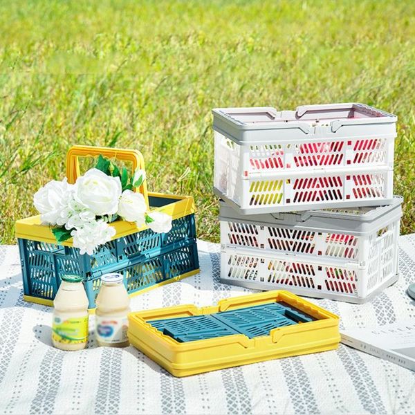 

storage baskets collapsible crates with handle rectangular hollow-out basket