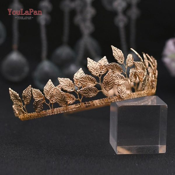 

hair clips & barrettes youlapan hp174 whole sale crown for wedding head pieces brides diamond headbands headpiece golden leaves bridal tiara, Golden;silver