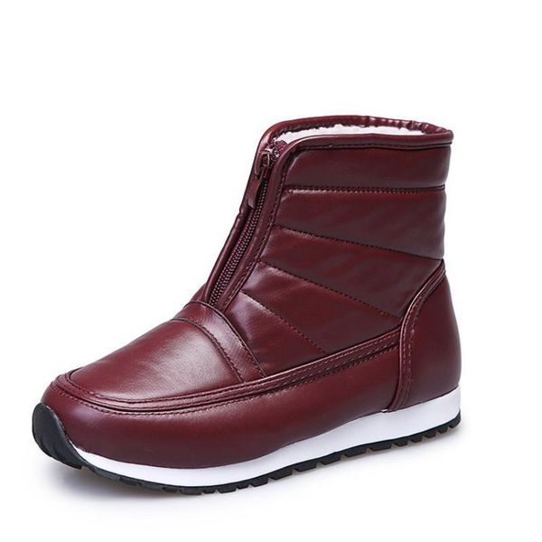 

boots female zipper sock cotton waterproof leather winter rubber women casual short flats ankle lady outdoor red warm shoe, Black