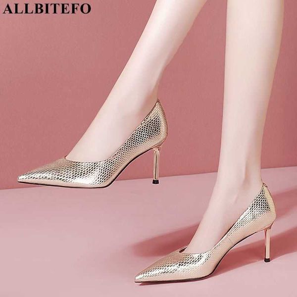 

allbitefo genuine leather high heels wedding women shoes snake skin high heel shoes autumn/spring women high heels shoes 210611, Black