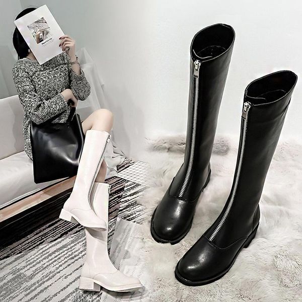 

boots 2021 autumn and winter black white two-color knee-length microfiber thick-soled stretch long women's fashion highs