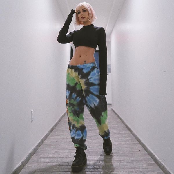 

butterfly print pants for women trousers cotton tie dye print sweaterpants gothic streetwear fitness female joggers, Black;white