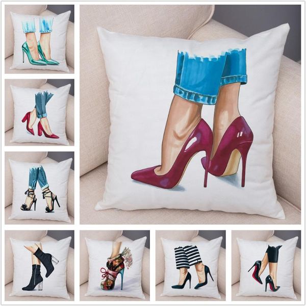 

cushion/decorative pillow lady high heel shoes print cushion cover for car sofa home super soft short plush case decor cartoon pillowcase 45