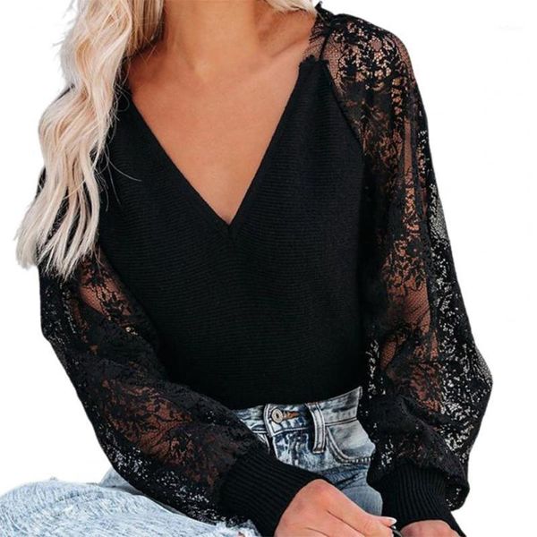 

women's blouses & shirts plus size women blouse long sleeve autumn solid color v neck lace crochet backless streetwear, White