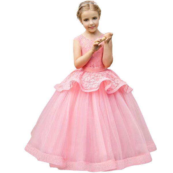 

2019 carnival costume kids flower girls bridesmaid dress party and wedding dress for girls long clothing princess dress elegant, Red;yellow