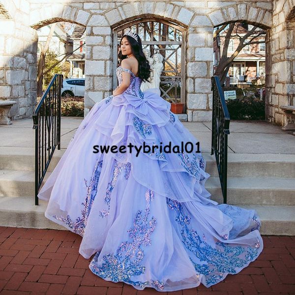 

vestido sequins quinceanera dresses off shoulder lace applique sweet 16 corset dress 2021 vestidos de xv aÃ±os ball prom gowns, Blue;red