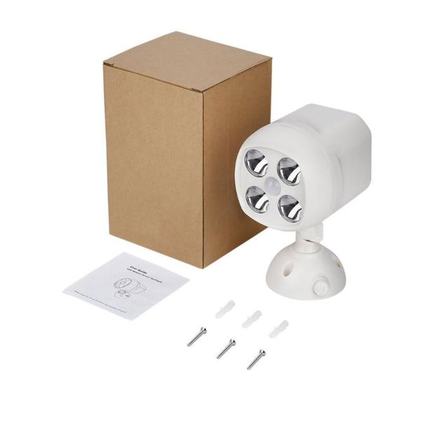

spotlights 4led led motions sensors light 600lumen weatherproof bright outdoor 360 degree rotatable auto shut-off