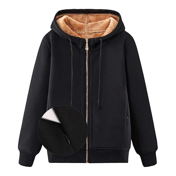 

women's hoodies & sweatshirts harajuku zip hoodie women thick fleece sweatshirt lined winter velvet warm long sleeve, Black