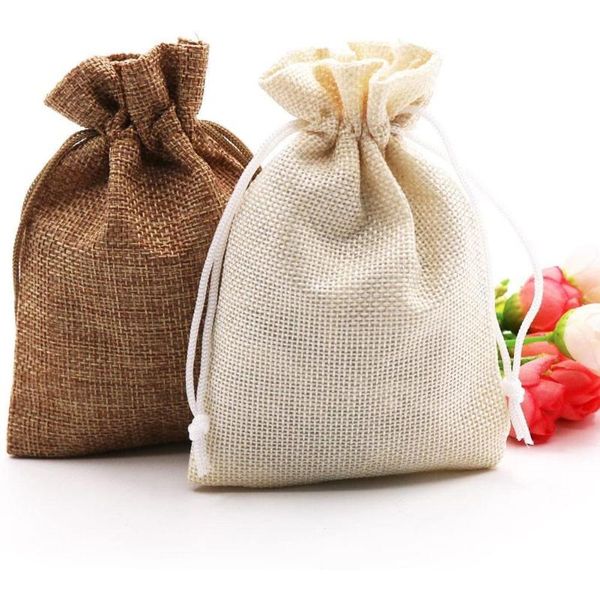 

gift wrap 10pcs/lot fashion drawstring burlap bag jute bags with jewelry packaging wedding candy can
