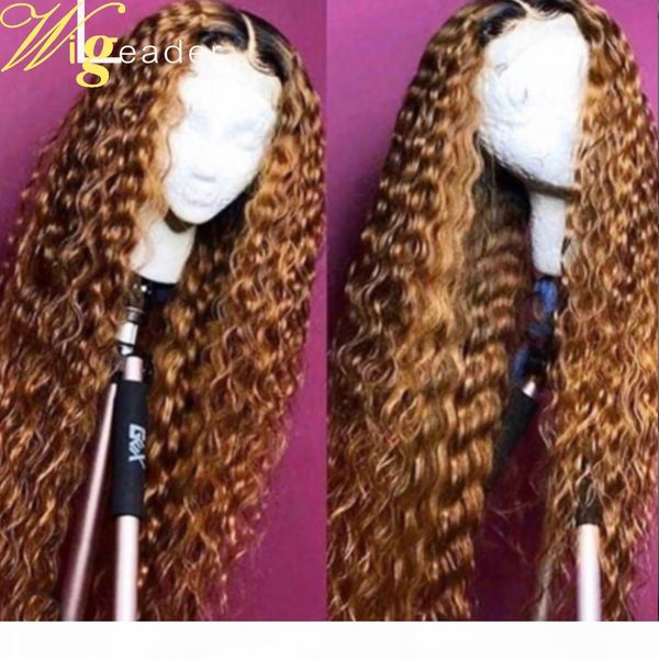 

wigleader ombre 1b 30 curly human hair lace front wigs preplucked 13x6 lace frontal wigs dark root ombrehair wig with baby hair, Black
