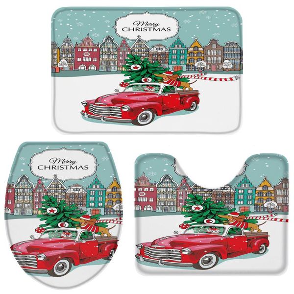 

bath accessory set 3 pieces bathroom christmas city happy year toilet cover mat pedestal rug non-slip
