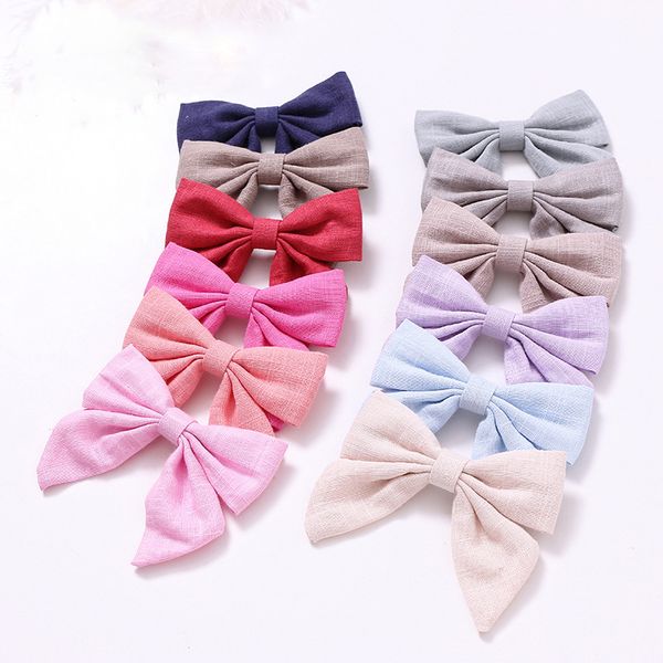 

factory direct sale korean children's hair accessories cotton linen cloth art girls hairpin 12-color bag waist bow one word clip
