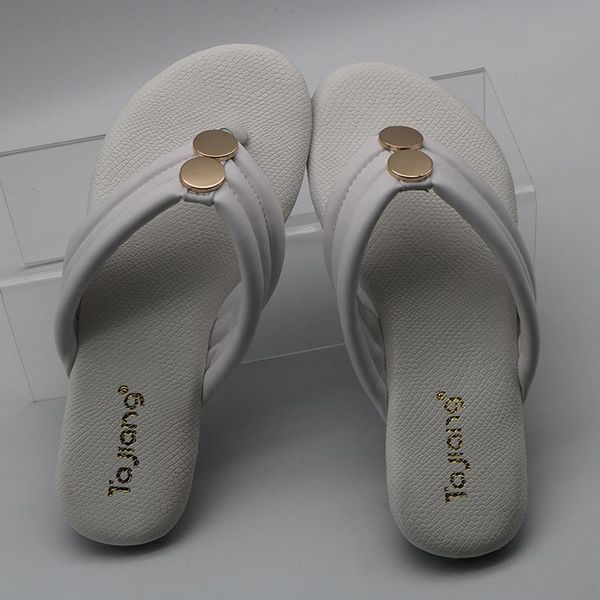 

sandals ta jiang summer women's fashion metal decoration flip flops ladies beach flat t0112, Black