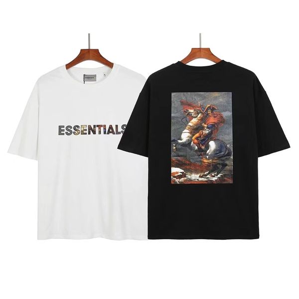 

fear of god double line sentials oil painting printing fog fashion brand loose short sleeve t-shirt for men and women, White;black