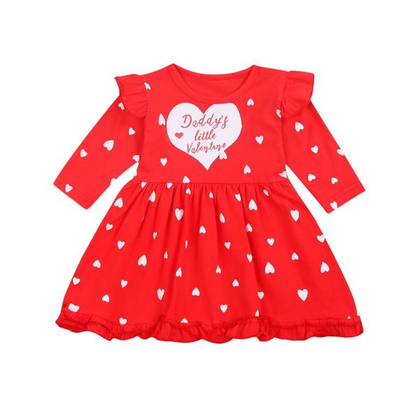 

girl's dresses infant kids baby girls princess dress letter heart print round neck long sleeve one-piece for, Red;yellow