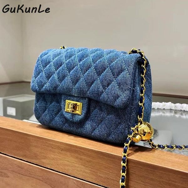 Abendtaschen Mode Kette Umhängetasche Frauen Denim Stepp Weibliche Luxus Handtaschen Designer Jeans Hit Sac A Main Femme