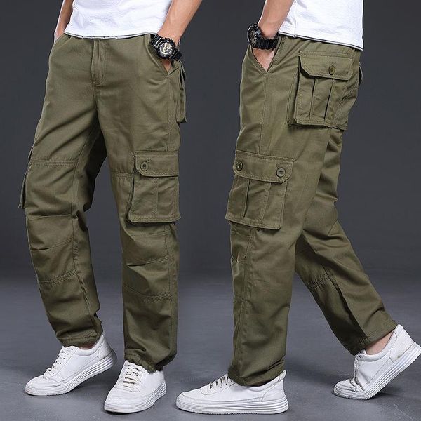 

men's pants cargo work men classic wide army green multi pocket outdoor tactical straight trousers casual, Black