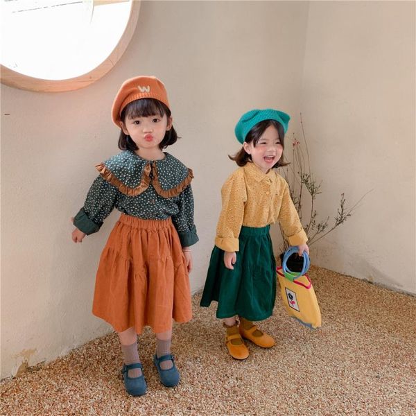 

clothing sets girls suits blouse +skirt 2pcs/sets 2021 buttons thicken winter autumn warm kids toddler cotton sport formalÂ children, White