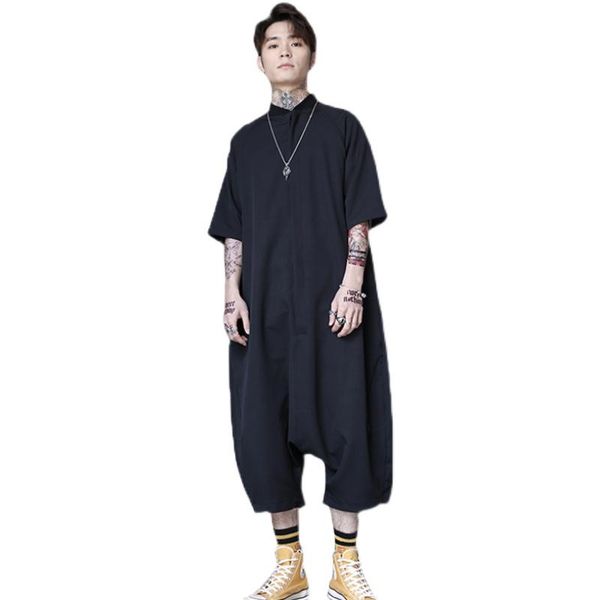 

men's pants xs-6xl summer personalized casual one piece jumpsuits fashion loose hairstylist stage performance costumes plus size, Black