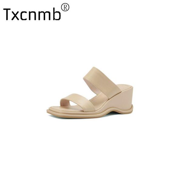

slippers txcnmb women fashion brand slipper wedges high heel classics strap sandal ladies elegant summer bohemian pumps slides, Black