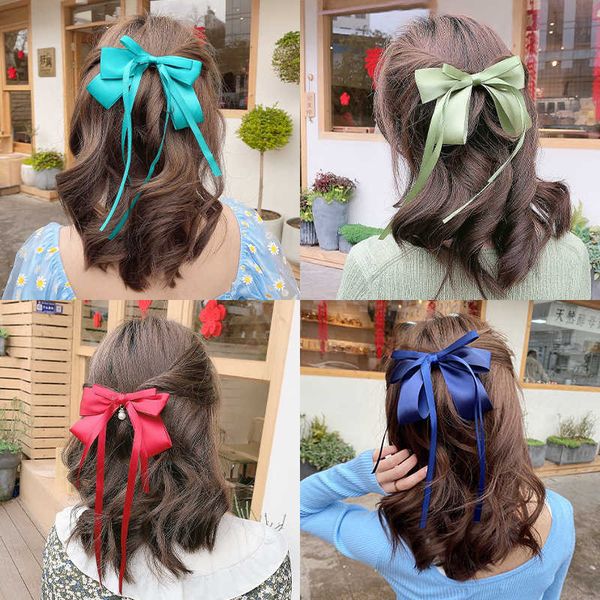 

bow hairpin ancient style tassel ribbon pearl clip, Slivery;white