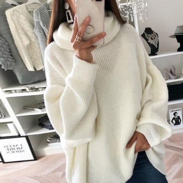 

2021 fashion turtleneck women solid knitted sweaters casual loose autumn winter warm long sleeve pullover sweater, White;black