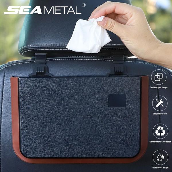 

car organizer seat back storage bag abs auto hanging trash waterproof pocket for water cup phone keys cards holder
