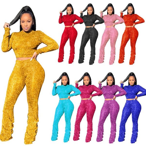 

women's two piece pants spring autumn womem full sleeve with suits bling women sets, White