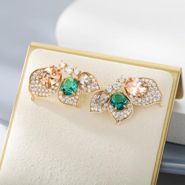 

stud elegant trendy petal zircon earring for woman 2021 classic jewelry luxury party girl's unusual earrings accessories, Golden;silver