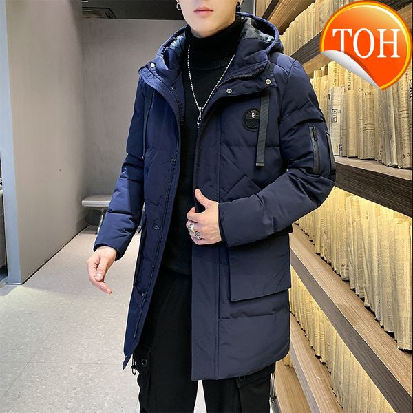 

korean 2021 new men's wnter style trendy cotton-padded jacket windproof thick warm mid-length fly1818, Black