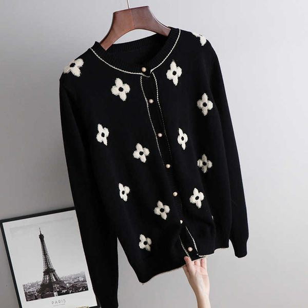 

women's sweaters autumn silk flower bright jacquard female cardigan knit sleeve long thick sweater y4102 4p7j, White;black