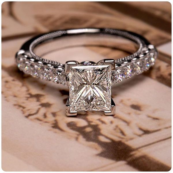 

cluster rings vagzeb classic women wedding engagement jewelry luxury princess cut cz stones perfect quality female ring anniversary gift, Golden;silver