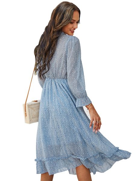 

women chiffon long dress floral print lantern sleeve a-line maxi vestidos autumn new elegant vintage v neck winter dresses 030405 dysoon top, Black;gray