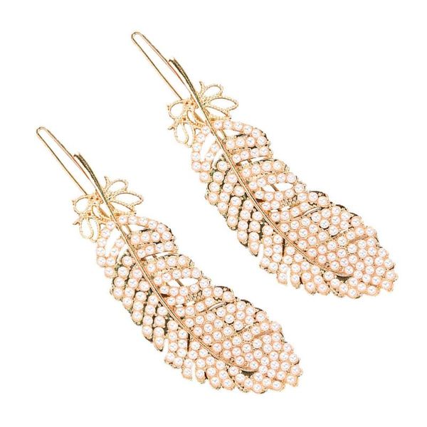 

hair clips 2pcs artificial pearl leaf shape accessories