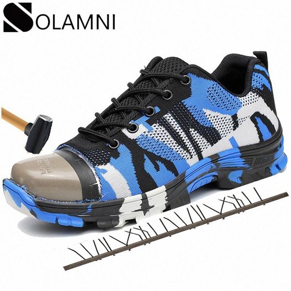 

big size 36 48 mens work shoes safety steel toe industrial shoes camo breathable mesh sneakers outdoor hiking boots male j4qy#, Black