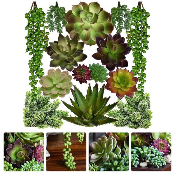 

decorative flowers & wreaths 14pcs fake succulents artificial ornament (green)