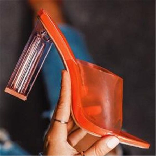 

sandals women pu slip on 11.5cm thick heel high heels round toe shallow shoes sandalias mujer 2021 size 35-42 orange, Black