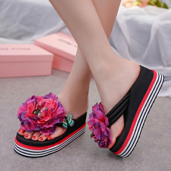

slippers 2021 beach summer shoes woman flat bohemian solid pearl women flip flops slides zapatos de mujer, Black