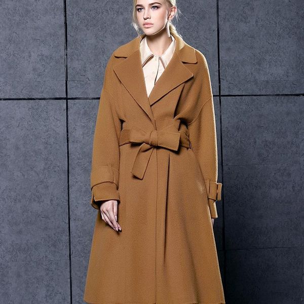 

women's wool & blends pocket single breasted regular knee coat, Black