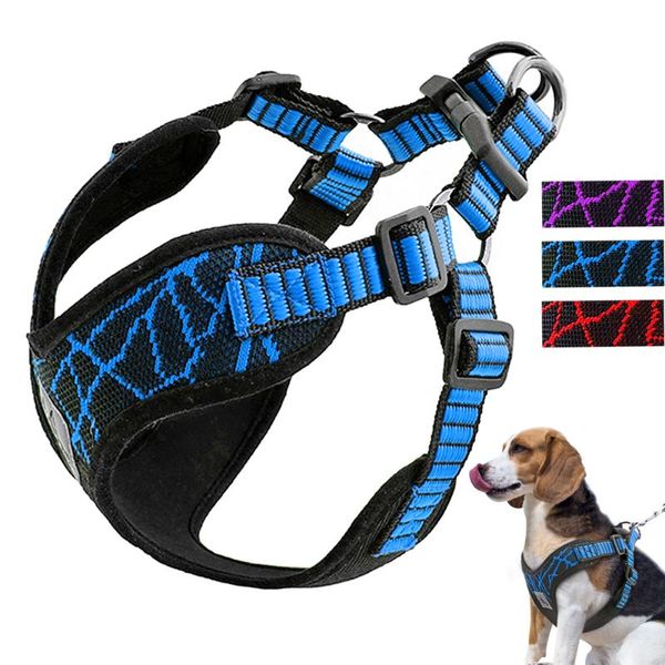 Colares Colares Lashes Malha Respirável Arnês Step-in Colete Reflexivo Pet Sport Traction para pequenos cães grandes Pitbull