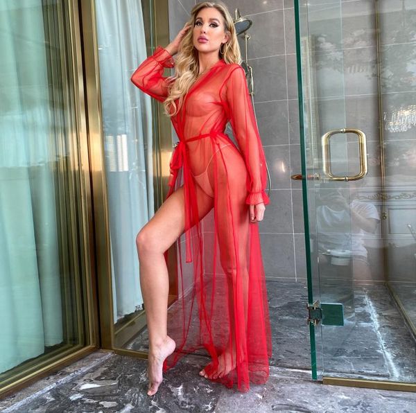 

women lingerie christmas v-neck sleepwear underwear mesh robe bathrobe pajamas babydoll elegant luxury bathrobe kimono 2021, Black;red