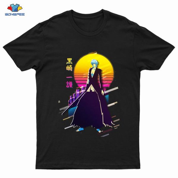 

men's t-shirts kawaii letters cotton t-shirt bleach character graphics kurosaki ichigo short sleeve tee print fashion woman, White;black