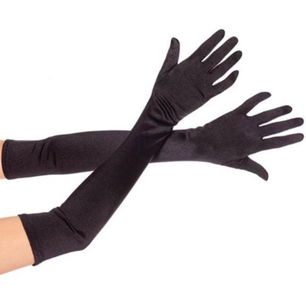 

five fingers gloves women imitation satin long section retro fashion nightclub show dance dinner etiquette pography cosplay elasticity, Blue;gray